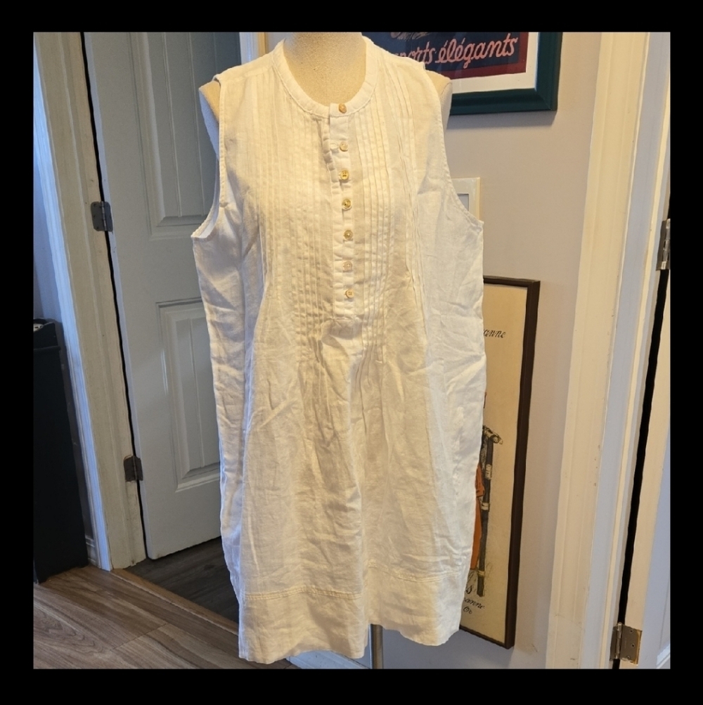 Quince White Sleeveless Swing Dress 100 Percent European Linen Size Large